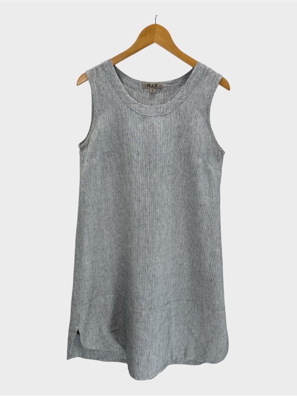 Flax Linen Sleeveless Midi Shift‎ Dress Ticking Stripe Minimalist Lagenlook S